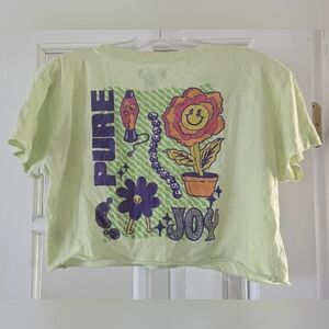 A Lab Womens Pure Joy Cropped Yellow Graphic Tee Size Small Casual Streetwear